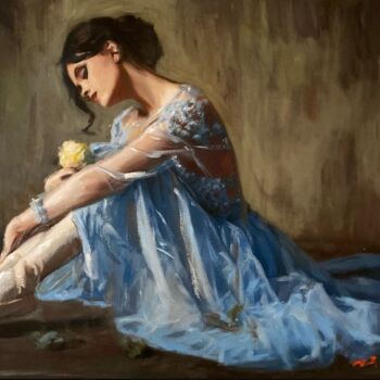 Pintura intitulada "The Yellow Rose" por William Oxer F.R.S.A., Obras de arte originais, Óleo