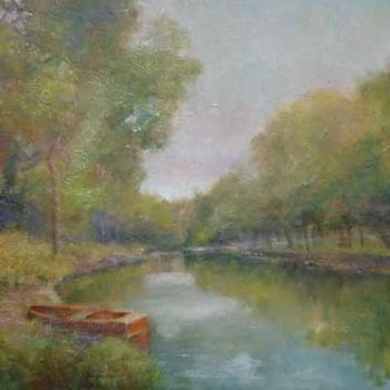 Painting titled "Summer lake" by William Dunn, Original Artwork, Oil