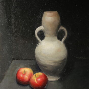 Pintura titulada "anfora con manzanas" por Wilson Guevara, Obra de arte original, Oleo Montado en Bastidor de camilla de mad…