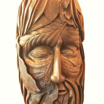 Rzeźba zatytułowany „Wood with a face” autorstwa Wim Van Mossevelde, Oryginalna praca, Drewno