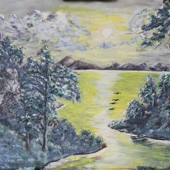 Pintura intitulada "Ночное озеро" por Wladimir Zizilin, Obras de arte originais, Acrílico