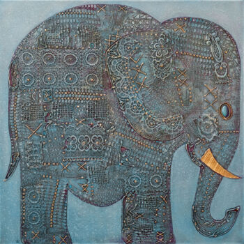 Painting titled "Elefant 3, original…" by Wlad Safronow, Original Artwork, Acrylic Mounted on Wood Stretcher frame