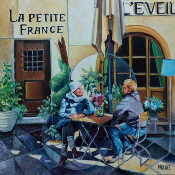 Painting titled "La petite France" by Martine Woellet, Original Artwork, Oil Mounted on Wood Stretcher frame