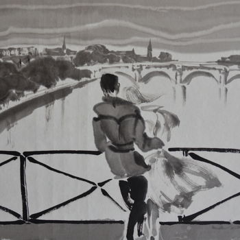 「Pont des Arts」というタイトルの絵画 Wa Wongによって, オリジナルのアートワーク, インク