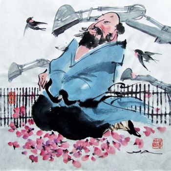 Malerei mit dem Titel "Démolition de force" von Wa Wong, Original-Kunstwerk, Tinte