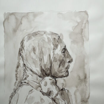 Painting titled "PROFIL INDIEN" by Xavier Auffret, Original Artwork, Ink