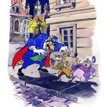 Рисунок под названием "Ratigan vs Basil an…" - Xavier Vives Mateu, Подлинное произведение искусства, Акварель