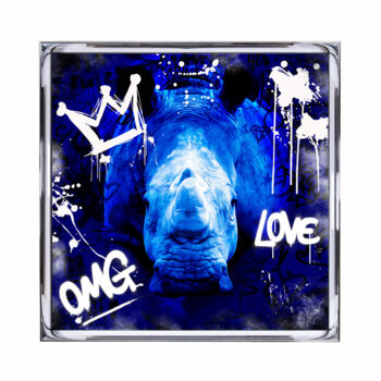 Digital Arts titled "Rhino Pop Art" by Xavier Wttrwulghe, Original Artwork, Digital Collage Mounted on Aluminium