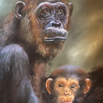 Рисунок под названием "Chimpanzees in the…" - Ksenia Lutsenko, Подлинное произведение искусства, Пастель