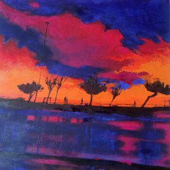 Painting titled "Sunset in the orang…" by Xi Chen, Original Artwork, Oil