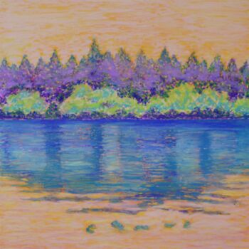 Painting titled "The Lake Mirrors Se…" by Xiaolan Sun, Original Artwork, Oil