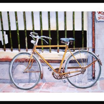 Schilderij getiteld "vélo n°01" door Pascal Serviès, Origineel Kunstwerk, Aquarel