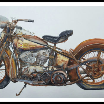 Schilderij getiteld "harley-davidson-WL" door Pascal Serviès, Origineel Kunstwerk, Aquarel