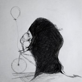 Рисунок под названием "Happy Edd’s bike" - Y. Eylül, Подлинное произведение искусства, Древесный уголь