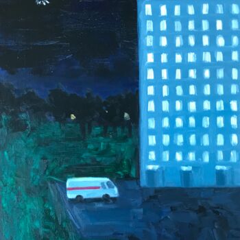 Pintura titulada "Night hospital" por Yuliya Kachan, Obra de arte original, Oleo Montado en Bastidor de camilla de madera