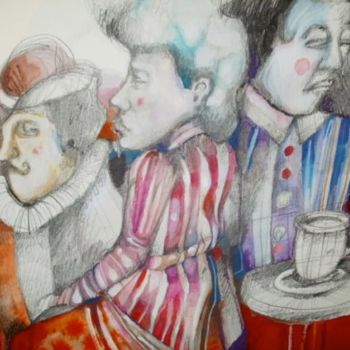 Zeichnungen mit dem Titel "Gente en el zócalo" von Yael Mancilla, Original-Kunstwerk