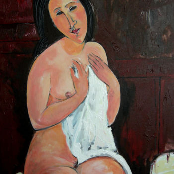 Ζωγραφική με τίτλο "nu à la chemise 40x…" από Yan Bragance, Αυθεντικά έργα τέχνης, Ακρυλικό