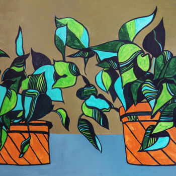 Malerei mit dem Titel "Flowers in pots" von Yana Koretska, Original-Kunstwerk, Acryl