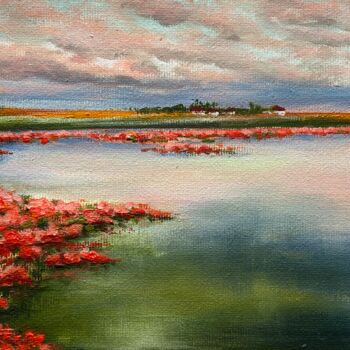 Malerei mit dem Titel ""Red Estuary" lands…" von Yana Yeremenko, Original-Kunstwerk, Acryl