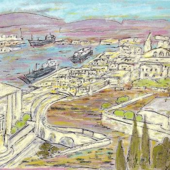 Painting titled "le port de la Valet…" by Bobdiyann, Original Artwork, Pastel
