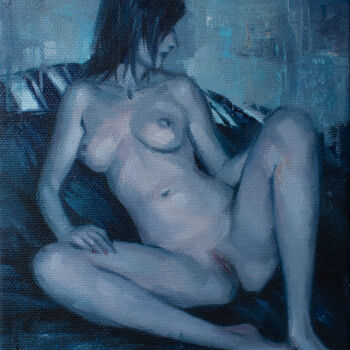 Painting titled "A MIDNIGHT NUDE #2" by Yaroslav Sobol, Original Artwork, Oil Mounted on Wood Stretcher frame