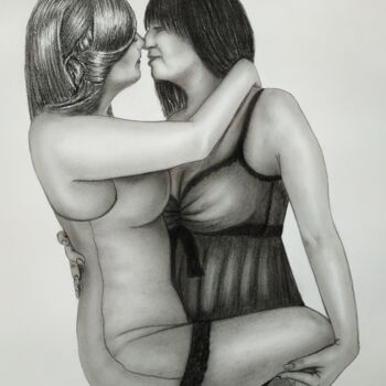 Drawing titled "Kiss" by Yaroslav Teslenko, Original Artwork, Charcoal