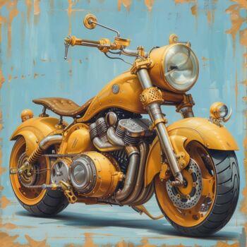 Malerei mit dem Titel "Yellow Motorbike" von Yass, Original-Kunstwerk, Acryl
