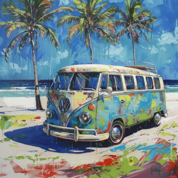 绘画 标题为“Blue VW Van” 由Yass, 原创艺术品, 油