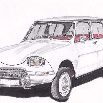 Drawing titled "Citroën Ami 6" by Dessinludo, Original Artwork, Marker