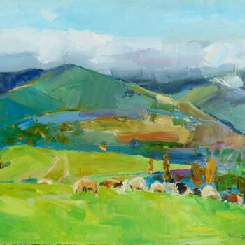 Pintura titulada "Mountains Painting…" por Yehor Dulin, Obra de arte original, Oleo