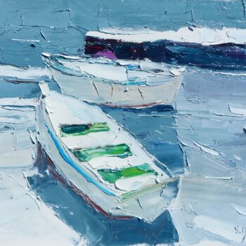 Pintura titulada "Boats" por Yehor Dulin, Obra de arte original, Oleo