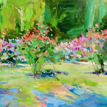 Painting titled "Rose garden painting" by Yehor Dulin, Original Artwork, Oil