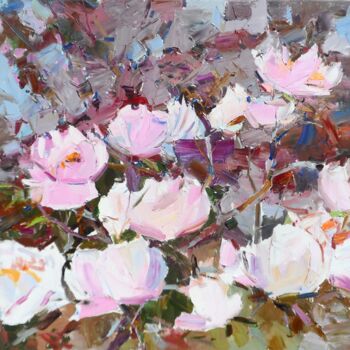 Painting titled "Tree peonies" by Yehor Dulin, Original Artwork, Oil