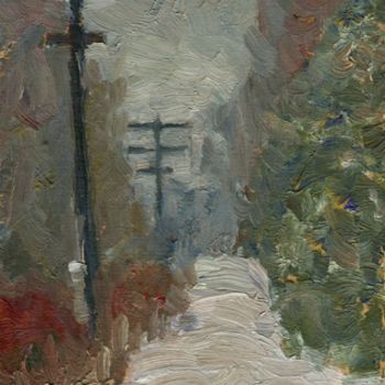 Peinture intitulée "November Snow. Domo…" par Yuri Yudaev, Œuvre d'art originale, Huile