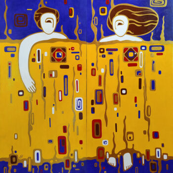 Malarstwo zatytułowany „Under one blanket,…” autorstwa Yulia Belasla, Oryginalna praca, Akryl Zamontowany na Drewniana rama…