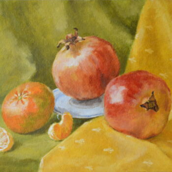 Painting titled "Wall art, Pomegrana…" by Yulia Ivanova, Original Artwork, Oil