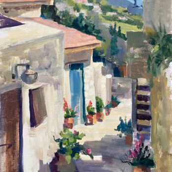 Painting titled "Sunny street of the…" by Yulia Prykina, Original Artwork, Oil