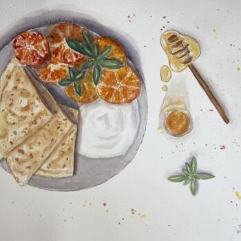Peinture intitulée "orange breakfast" par Yulia Risevets, Œuvre d'art originale, Aquarelle