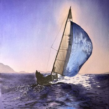 Painting titled "Under sail" by Yulia Risevets, Original Artwork, Watercolor