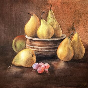 Painting titled "Pears" by Yulia Risevets, Original Artwork, Watercolor