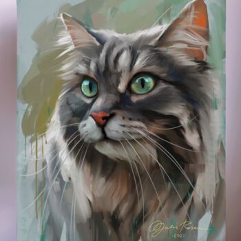 Картина под названием "SIBERIAN CAT - home…" - Yulia Rossan, Подлинное произведение искусства, Акрил Установлен на Деревянна…