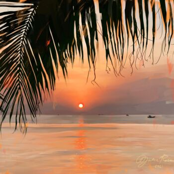 Malerei mit dem Titel "Orange Sunset - Vie…" von Yulia Rossan, Original-Kunstwerk, Acryl Auf Keilrahmen aus Holz montiert