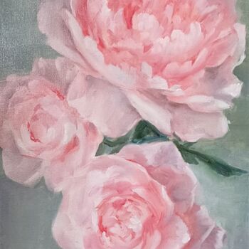 Painting titled "Peonies" by Yulia Ayko, Original Artwork, Oil