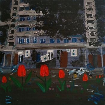 Painting titled "Spring in the block…" by Yuliia Mahda, Original Artwork, Acrylic