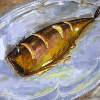 Painting titled "Fish delicacy" by Yuliia Kovalska, Original Artwork, Watercolor