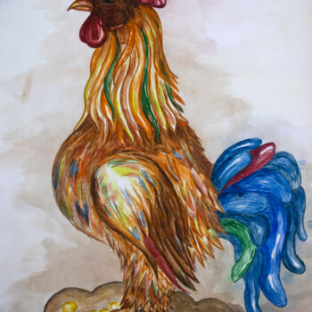 Malerei mit dem Titel "Rooster" von Yuliia Kovalska, Original-Kunstwerk, Aquarell