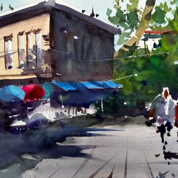 Painting titled "One sunny day on Pr…" by Yuliya Ozdemir, Original Artwork, Watercolor