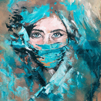 Картина под названием "Turquoise Jade" - Yuliya Trubacheva, Подлинное произведение искусства, Масло