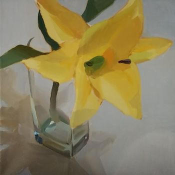제목이 "Yellow Lily in a Gl…"인 미술작품 Yuri Tayshete로, 원작, 기름 나무 들것 프레임에 장착됨