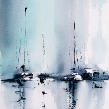 Schilderij getiteld "Sailing VI" door Yuriy Kraft, Origineel Kunstwerk, Aquarel